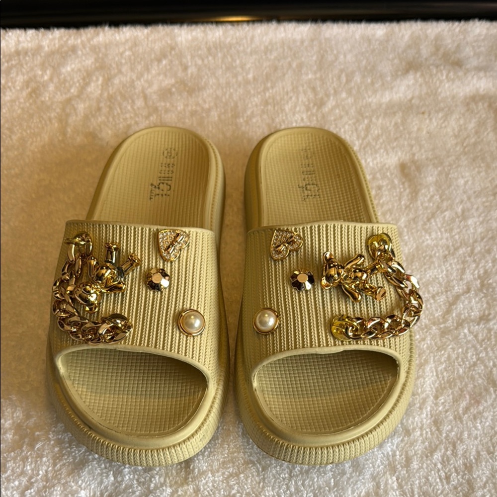 Gold Embellished Slide Sandals
